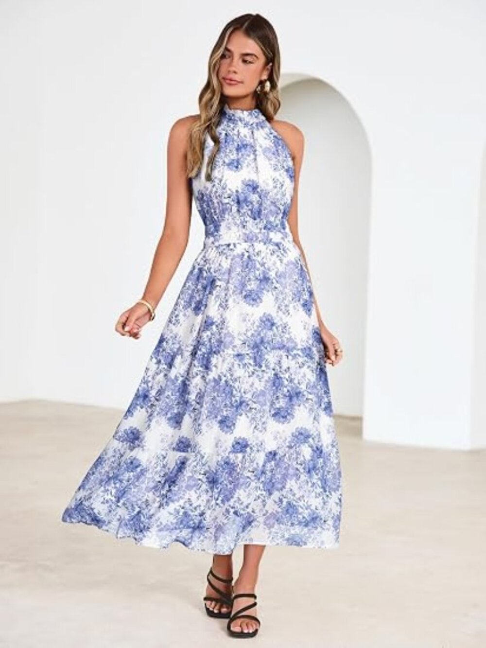 Womens Summer Halter Wedding Guest Dress Maxi Floral Vacation Boho Sundresses Fl